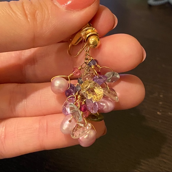 Semiprecious Stone Multicolor Drop Earrings - Picture 3 of 5